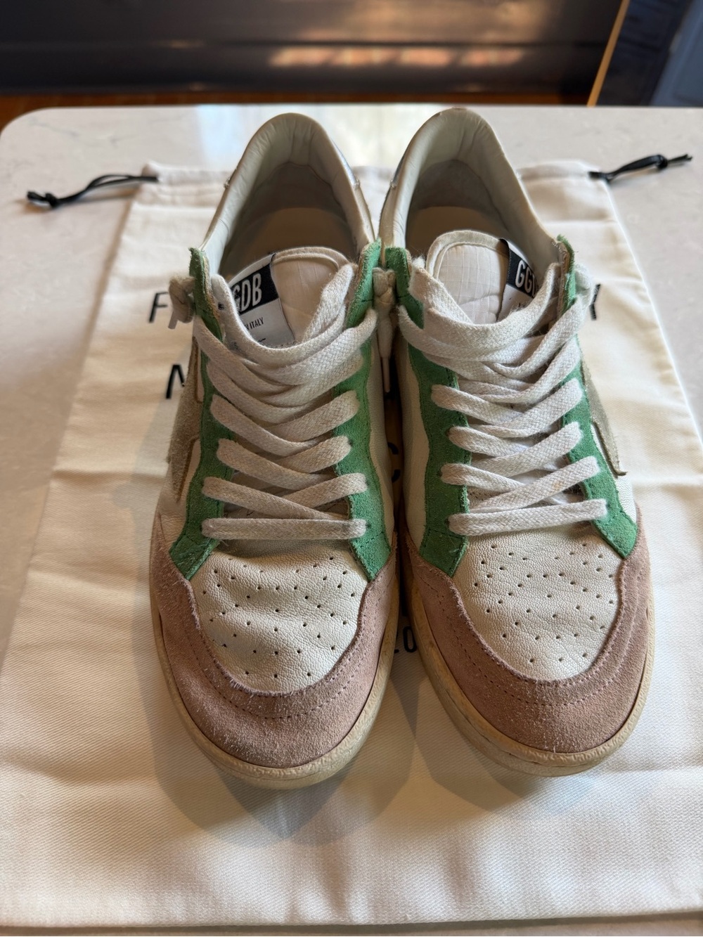 Golden Goose Kids Beige, Green and Tan Suede Leather Sneakers